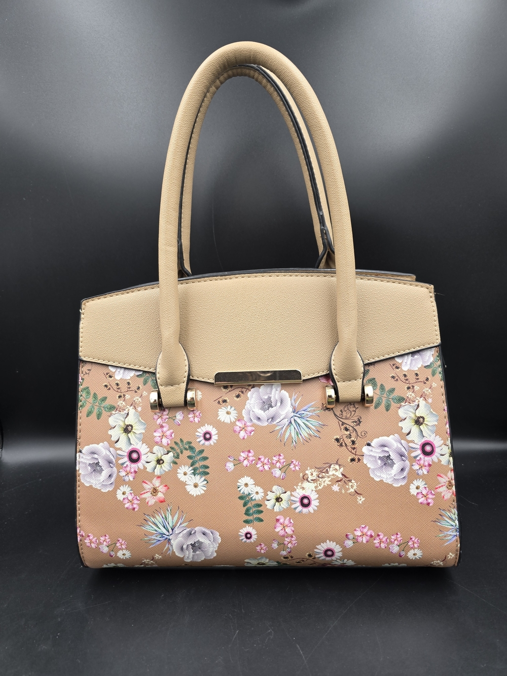 Beige Floral Tote Handbag - Women Bags